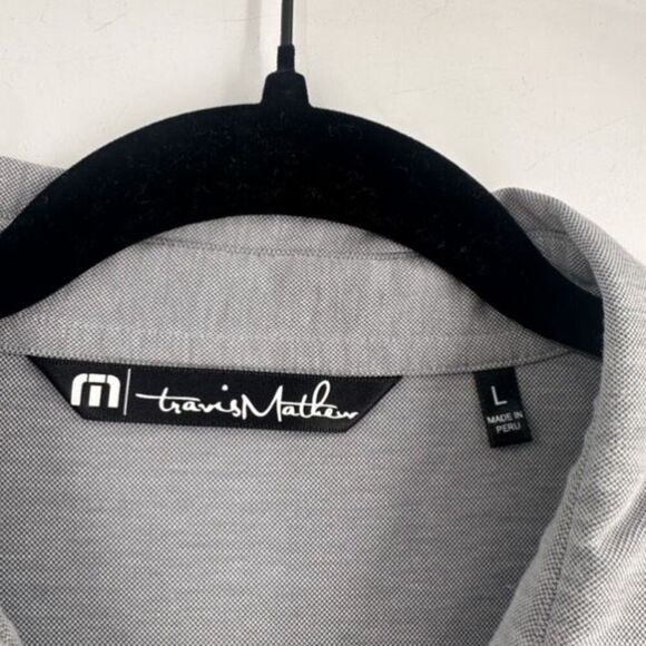 Travis Mathew Golf Shirt Mens Large Gray Blue Striped Polo Short Sleeve Casual - Picture 3 of 13